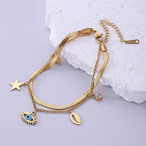 Vintage Style Simple Style Lips Devil'S Eye Star Stainless Steel Plating 18K Gold Plated Bracelets