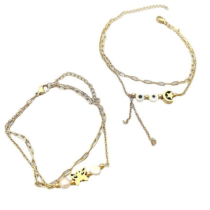 Bracelets de perles artificielles de placage d'acier inoxydable de papillon de mode