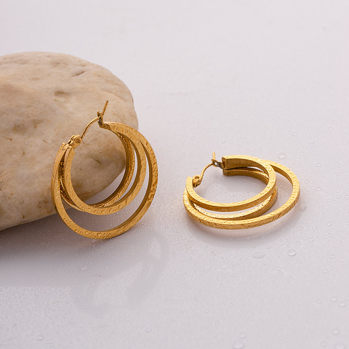 1 Pair IG Style Circle Plating Stainless Steel  18K Gold Plated Earrings