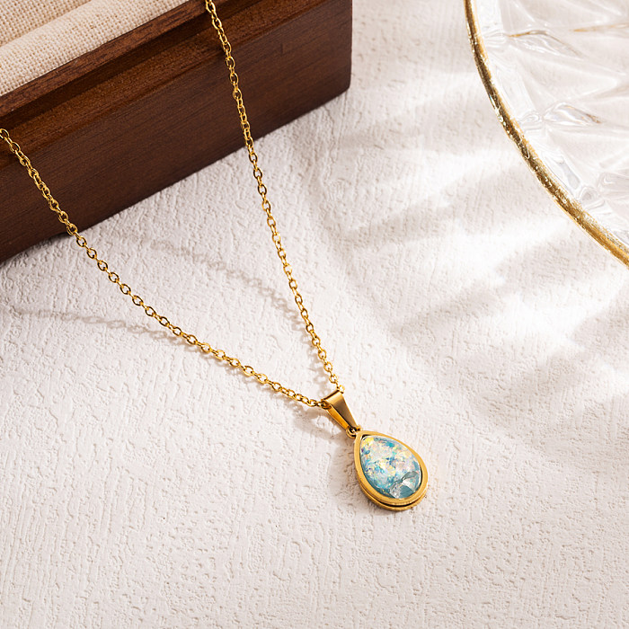 Elegante estilo simples gotas de água aço inoxidável retalhos imitação opala 18k colar pingente banhado a ouro