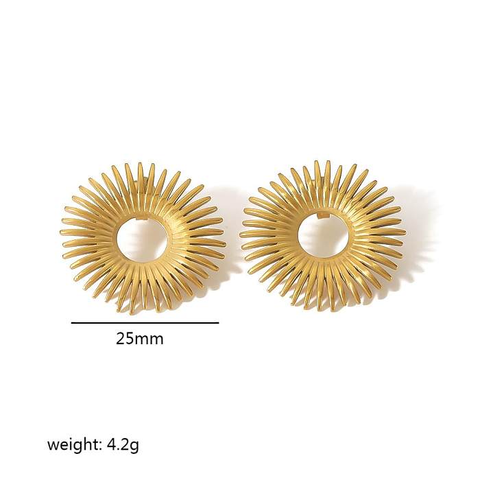 1 Pair Retro Roman Style Circle Plating Stainless Steel  18K Gold Plated Drop Earrings