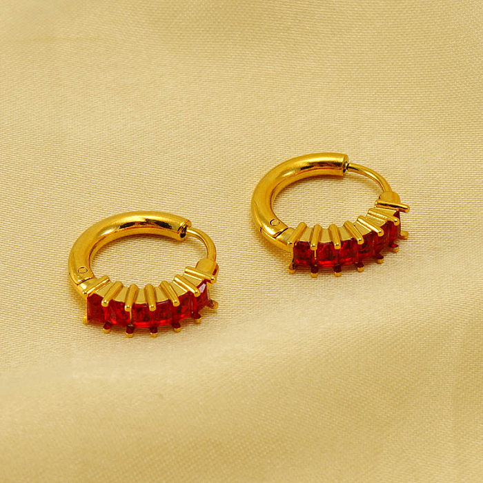 1 Pair Retro Square Plating Inlay Stainless Steel  Zircon 18K Gold Plated Earrings