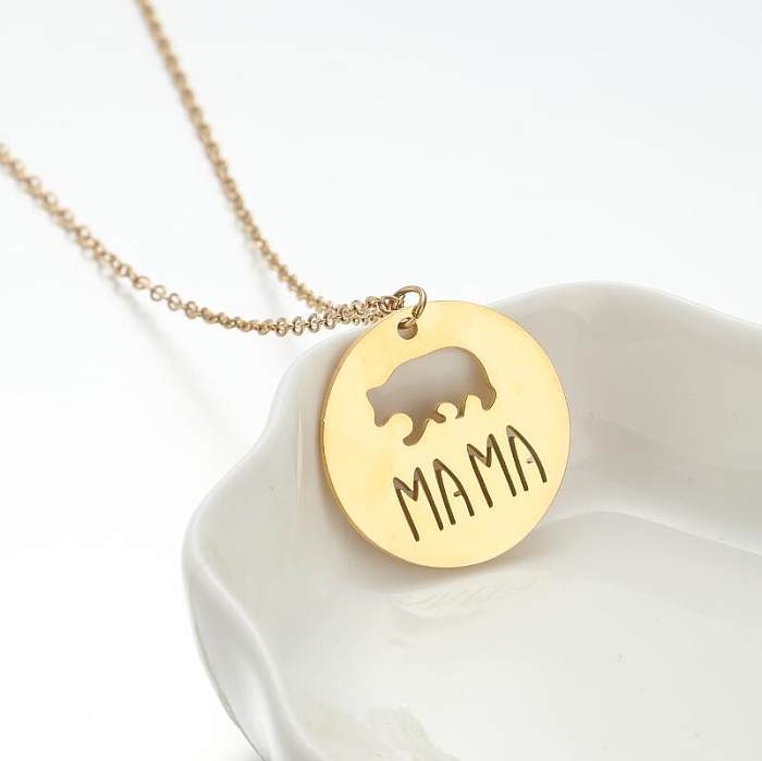 MAMA Simple Style Letter Bear Stainless Steel  Stainless Steel Irregular Plating Hollow Out Pendant Necklace