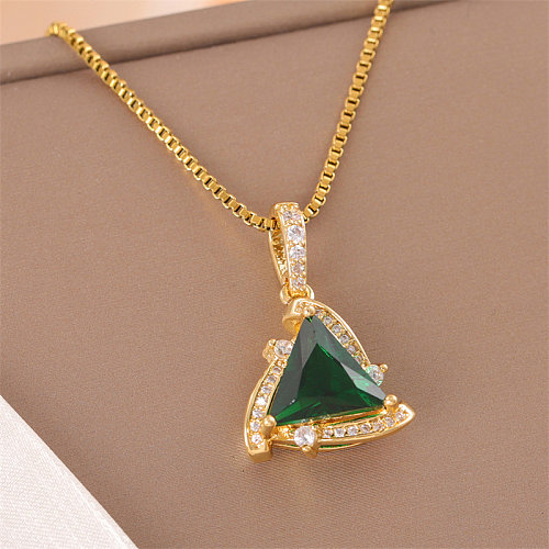 Elegant Simple Style Streetwear Triangle Stainless Steel  Stainless Steel Plating Inlay Zircon 18K Gold Plated Pendant Necklace