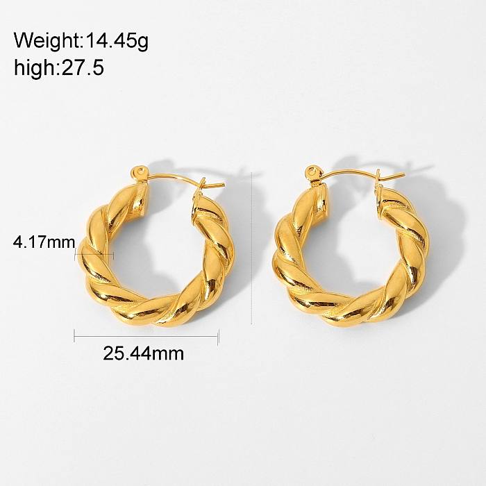 Classic Gold-plated Stainless Steel  Ring Twisted Earrings