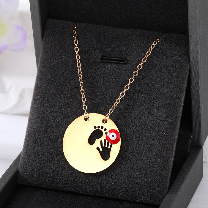 Simple Style Classic Style Round Devil'S Eye Hand Stainless Steel  Alloy Plating Hollow Out Pendant Necklace