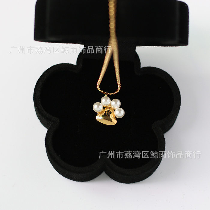 Xl083 Cute Pet Cat Meat Pad Dog's Paw Plum Necklace Clavicle Chain Stainless Steel 18K Gold Plating Live Broadcast Supply