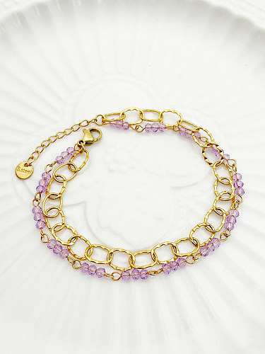 Bracelets plaqués or 14 carats en cristal artificiel ovale en acier inoxydable de style classique pour dame