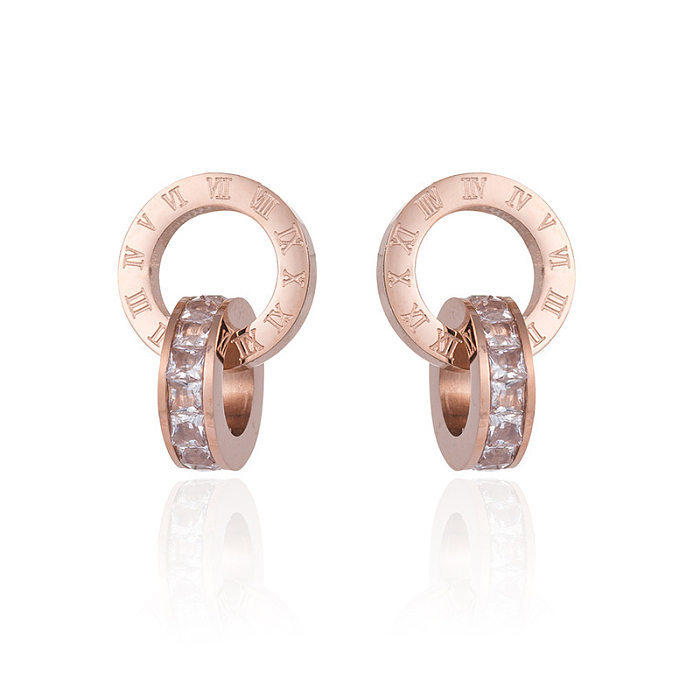 Boucles d'oreilles avec lettres géométriques, mode décontractée, incrustation de pierres précieuses artificielles en acier inoxydable, 1 paire