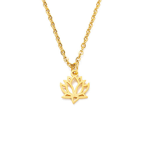 Stainless Steel Full Polished Laser Cut Lotus Necklace
