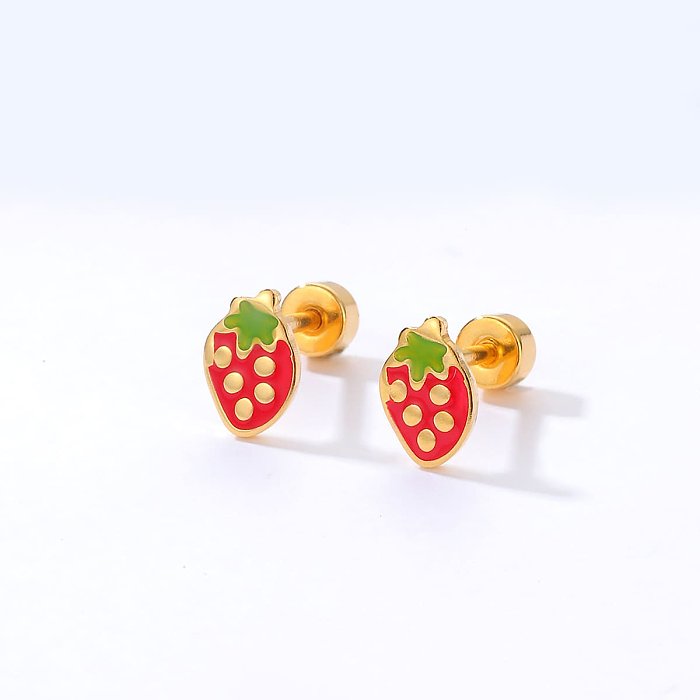 Simple Style Strawberry Stainless Steel  Ear Studs