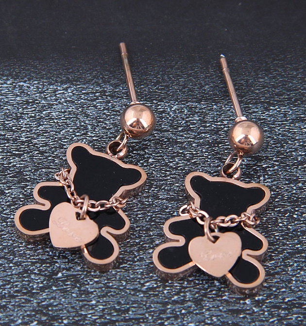 Boucles d'oreilles pendantes en acier inoxydable, Style Animal en forme de cœur, petit ours en résine, 1 paire