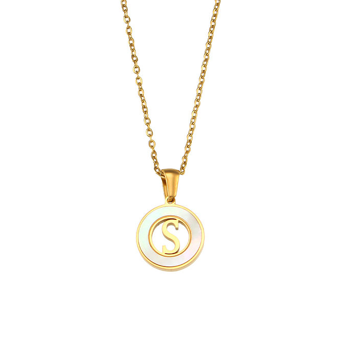 Fashion Simple Elegant Round Shell Hollow Letter Stainless Steel  Necklace