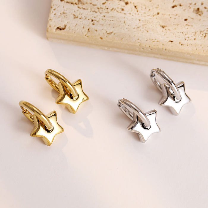 1 paire de boucles d'oreilles pendantes plaquées en acier inoxydable, Style Simple, étoile