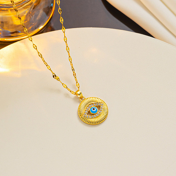 Basic Eye Stainless Steel Enamel Plating Inlay Zircon 18K Gold Plated Necklace
