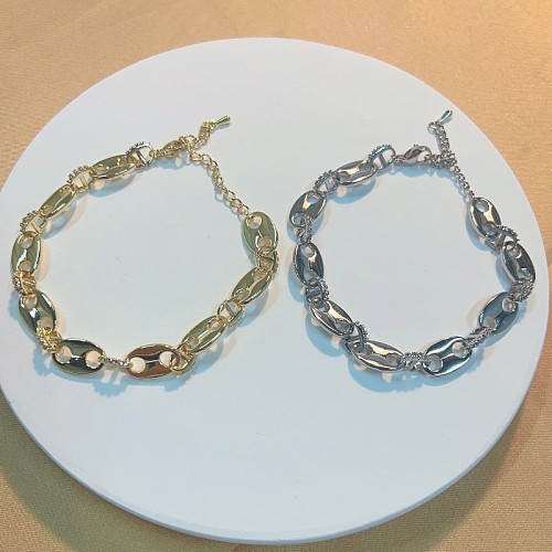 Vintage Style Solid Color Stainless Steel Plating Inlay Zircon White Gold Plated Gold Plated Bracelets