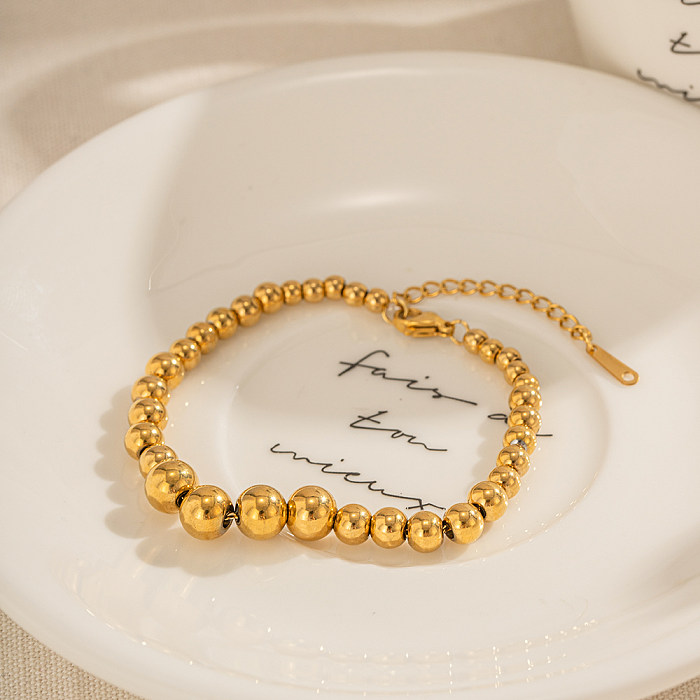 Commute Round Stainless Steel Beaded Plating 18K Gold Plated Bracelets