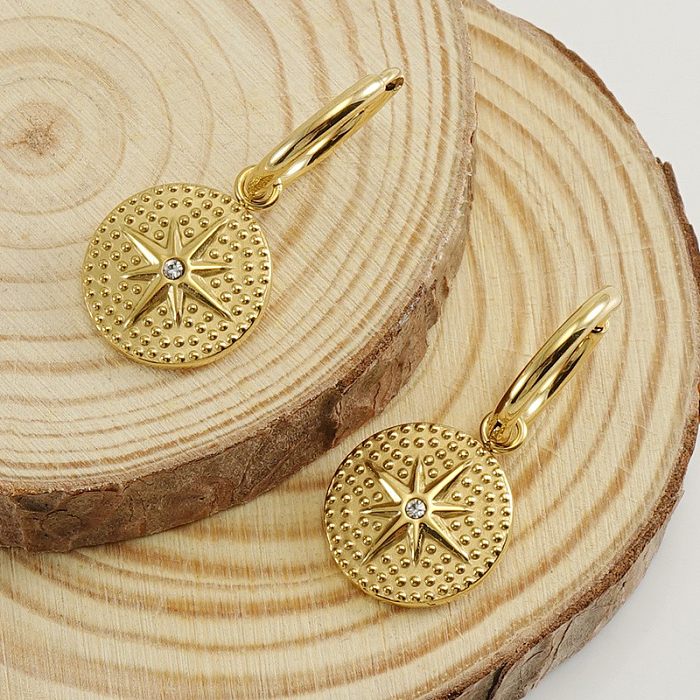 1 Paar modische runde Stern-Ohrringe aus Edelstahl mit Inlay-Strasssteinen