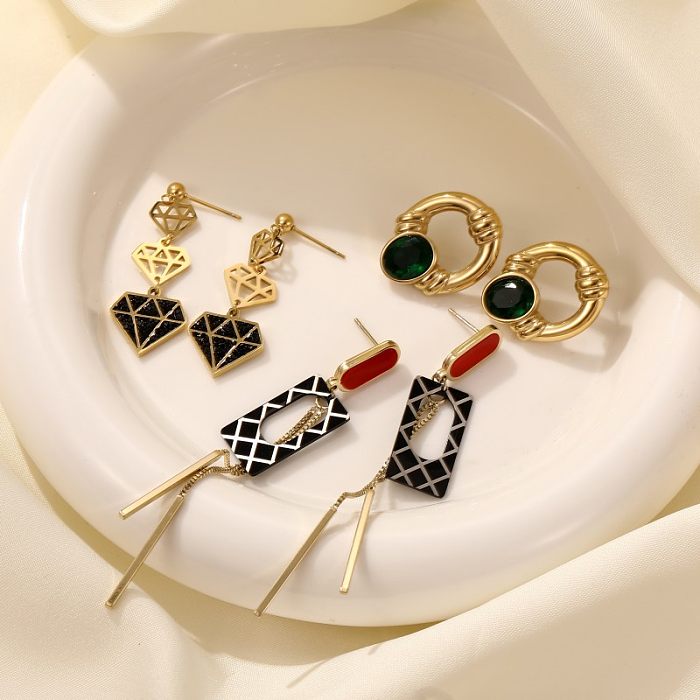 1 Pair Elegant Business Round Square Smiley Face Plating Inlay Stainless Steel  Zircon Gold Plated Silver Plated Earrings