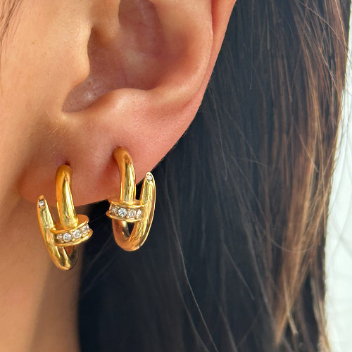 1 paire de clous d'oreilles en Zircon, Style Simple, forme C, incrustation en acier inoxydable