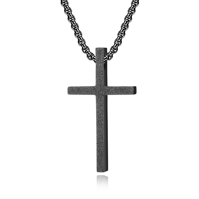 Modische, schlichte, mattierte Kreuz-Anhänger-Halskette aus Edelstahl