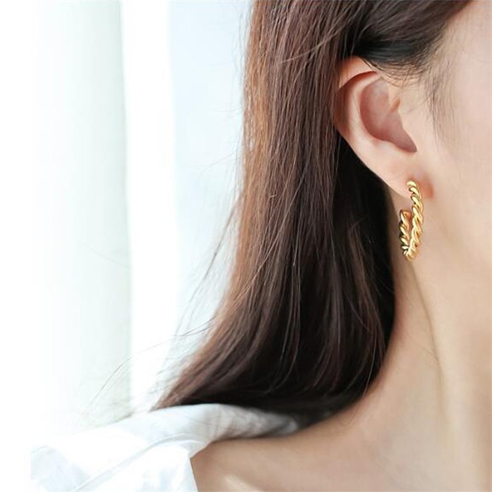 Fashion Stainless Steel  Gold-Plated C- Shaped Twist Women's Earrings