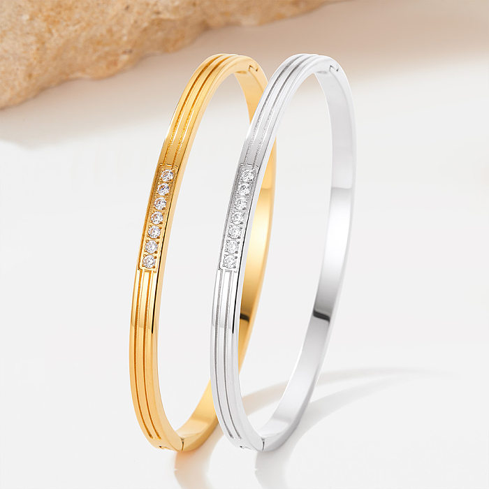 Casual Simple Style Solid Color Stainless Steel Plating Inlay Zircon Bangle