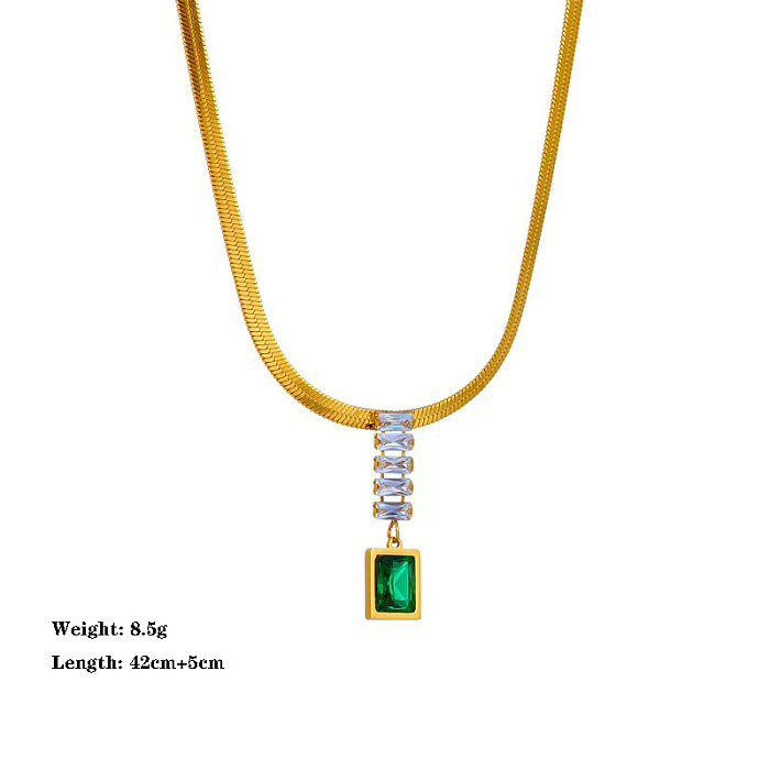 Elegant Simple Style Geometric Snake Stainless Steel Plating Inlay Zircon Pendant Necklace