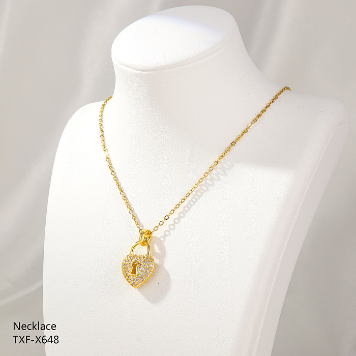 Collier pendentif en forme de cœur doux de Style IG, placage en acier inoxydable, incrustation de strass, perle en Zircon