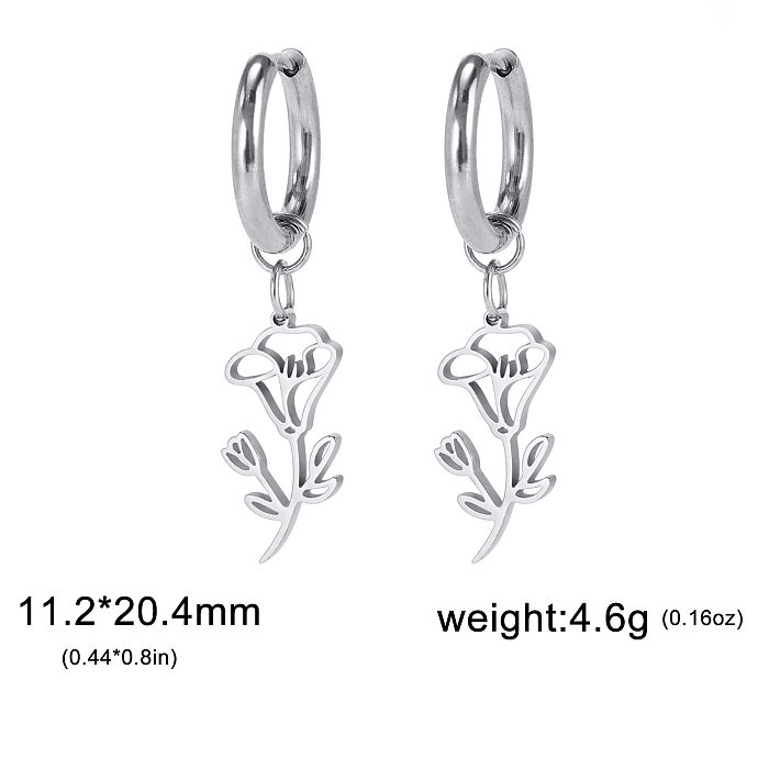 1 Pair Simple Style Flower Plating Stainless Steel  Drop Earrings