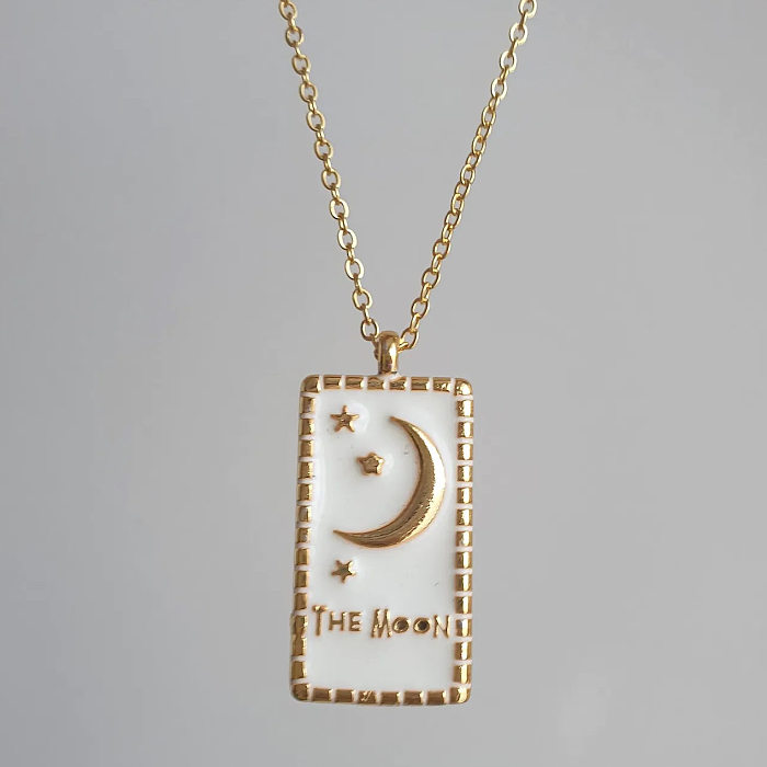 Halskette mit Retro-Buchstaben-Stern-Mond-Emaille-Anhänger aus Edelstahl