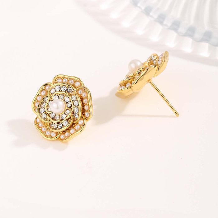 1 Pair Cute Sweet Flower Plating Stainless Steel Gold Plated Ear Studs