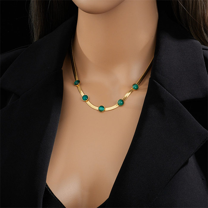 Fashion Round Stainless Steel Plating Inlay Opal Pearl Necklace 1 Piece