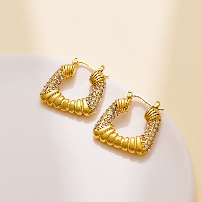 1 Pair Classic Style C Shape U Shape Plating Inlay Stainless Steel Zircon 18K Gold Plated Earrings
