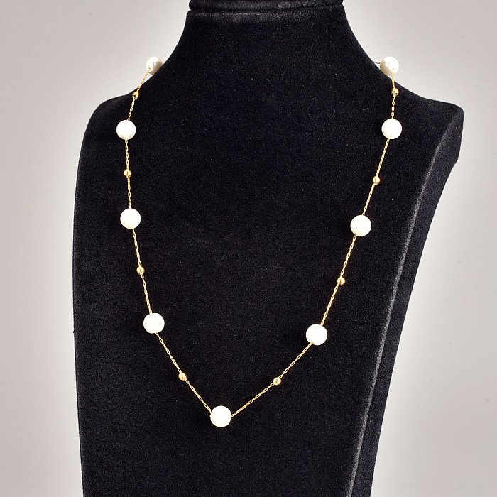 Women'S Elegant Geometric Stainless Steel Necklace Beaded Pearl Stainless Steel  Necklaces
