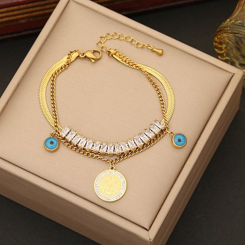 Retro Eye Titanium Steel Plating Inlay Turquoise Zircon 18K Gold Plated Bracelets