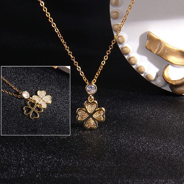 Simple Style Round Stainless Steel Inlay Zircon Pendant Necklace