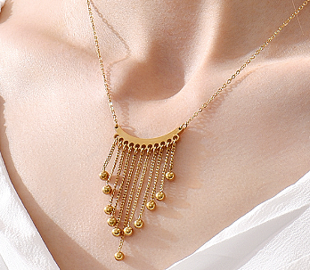 Schlichter Stil, dreieckige Edelstahl-Anhänger-Halskette, Quasten-Perlen-Edelstahl-Halsketten