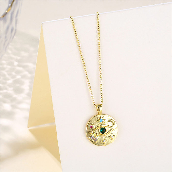 Casual Retro Eye Stainless Steel  Plating Inlay Zircon 18K Gold Plated Pendant Necklace
