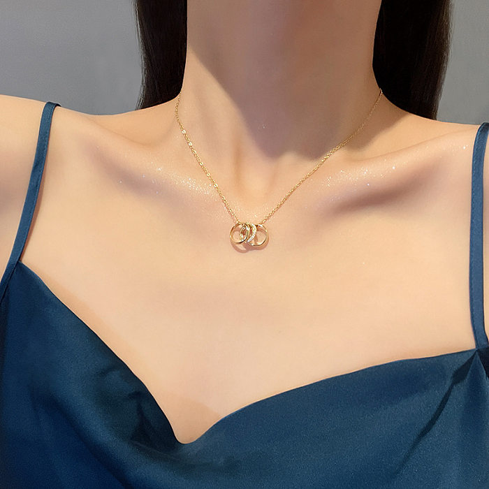 Cadena de clavícula con colgante de circonio de acero inoxidable geométrico a la moda para mujer