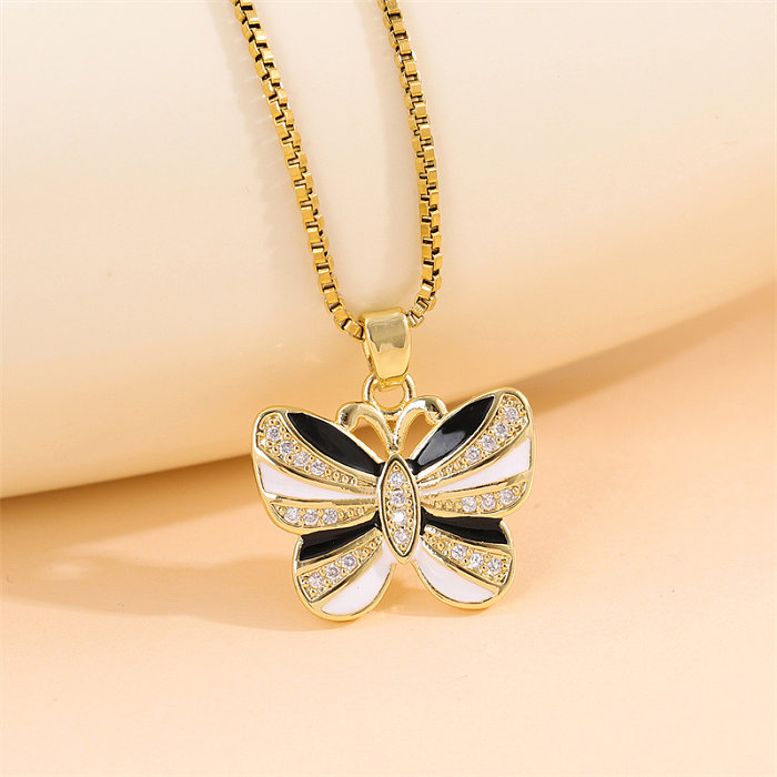 Elegant Simple Style Streetwear Heart Shape Flower Butterfly Stainless Steel  Stainless Steel Plating Inlay Zircon 18K Gold Plated Pendant Necklace