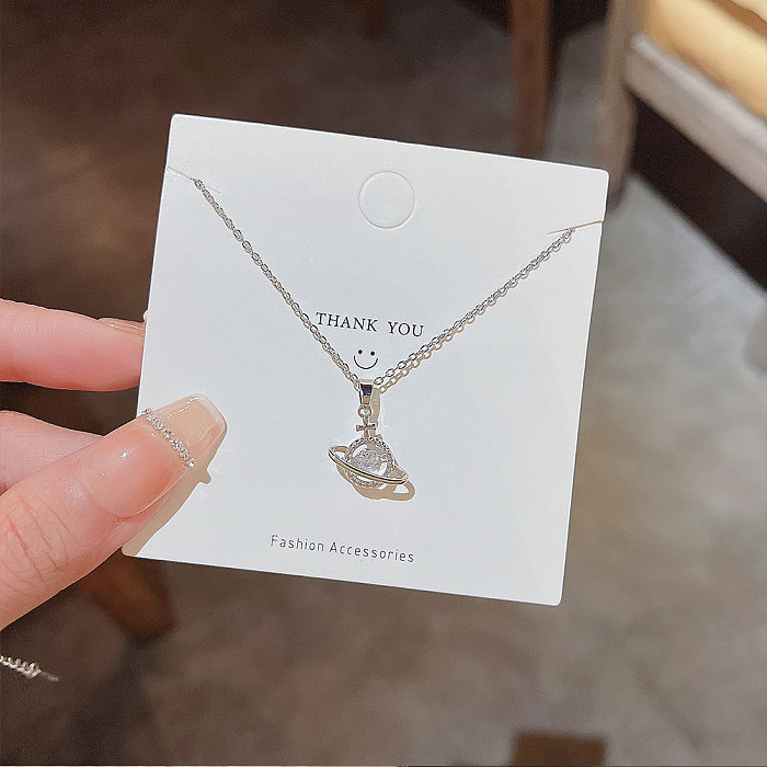 Sweet Geometric Heart Shape Fish Tail Stainless Steel Inlay Zircon Pendant Necklace 1 Piece