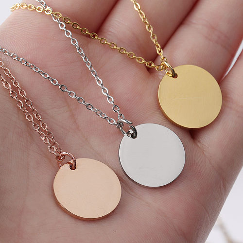 Simple Style Round Stainless Steel  Polishing Pendant Necklace