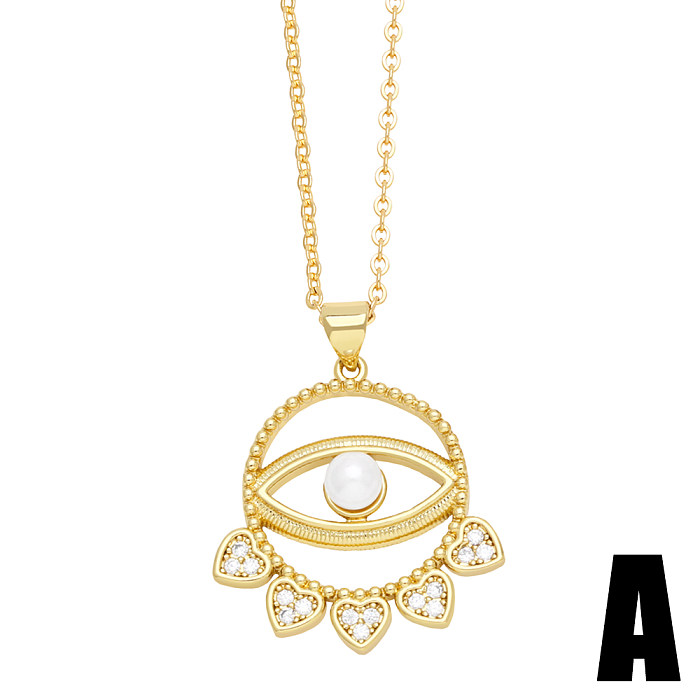 Modern Style Devil'S Eye Heart Shape Stainless Steel  Copper Plating Inlay Beads Zircon 18K Gold Plated Pendant Necklace
