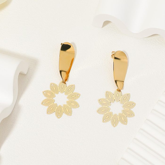 1 Pair Exaggerated Sector Petal Polishing Plating Stainless Steel  Gold Plated Drop Earrings