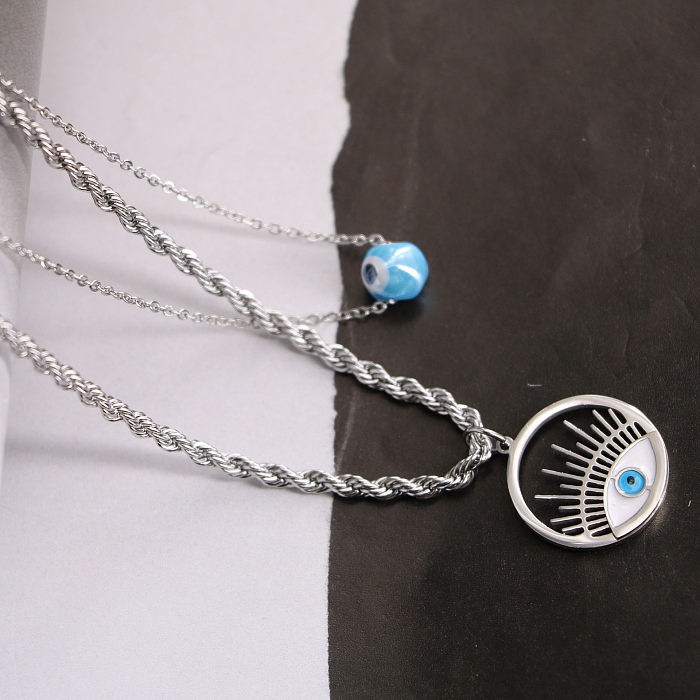 Casual Simple Style Devil'S Eye Stainless Steel Enamel Plating Hollow Out Layered Necklaces