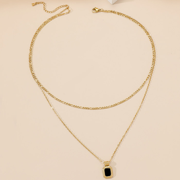 Casual Modern Style Square Stainless Steel Polishing Plating Inlay Acrylic 18K Gold Plated Layered Necklaces
