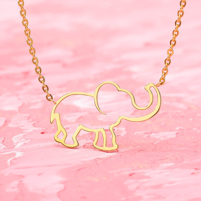 European And American Stainless Steel  Pendant Necklace Lucky Hollow Elephant Clavicle Chain