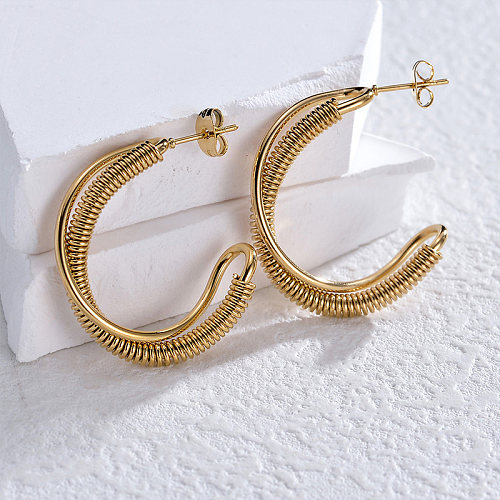 1 Pair Casual Simple Style C Shape Solid Color Plating Stainless Steel  18K Gold Plated Ear Studs