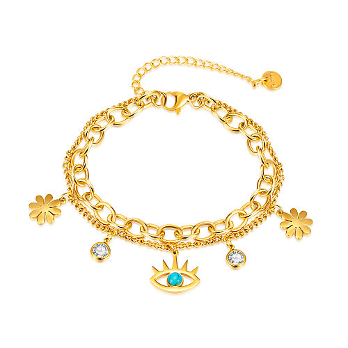 Simple Style Classic Style Eye Daisy Stainless Steel Titanium Steel Plating Hollow Out Inlay Turquoise Zircon Bracelets
